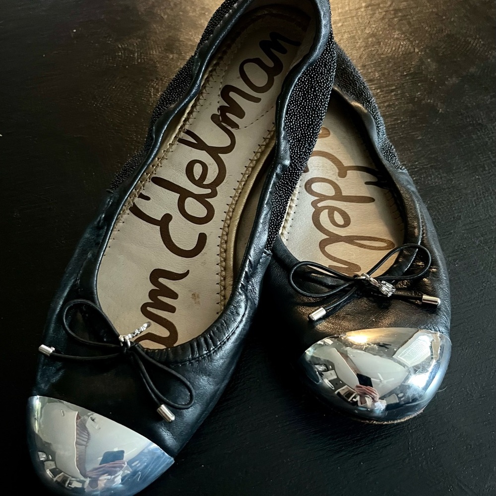 Sam Edelman Black Flats with Silver Toe Cap